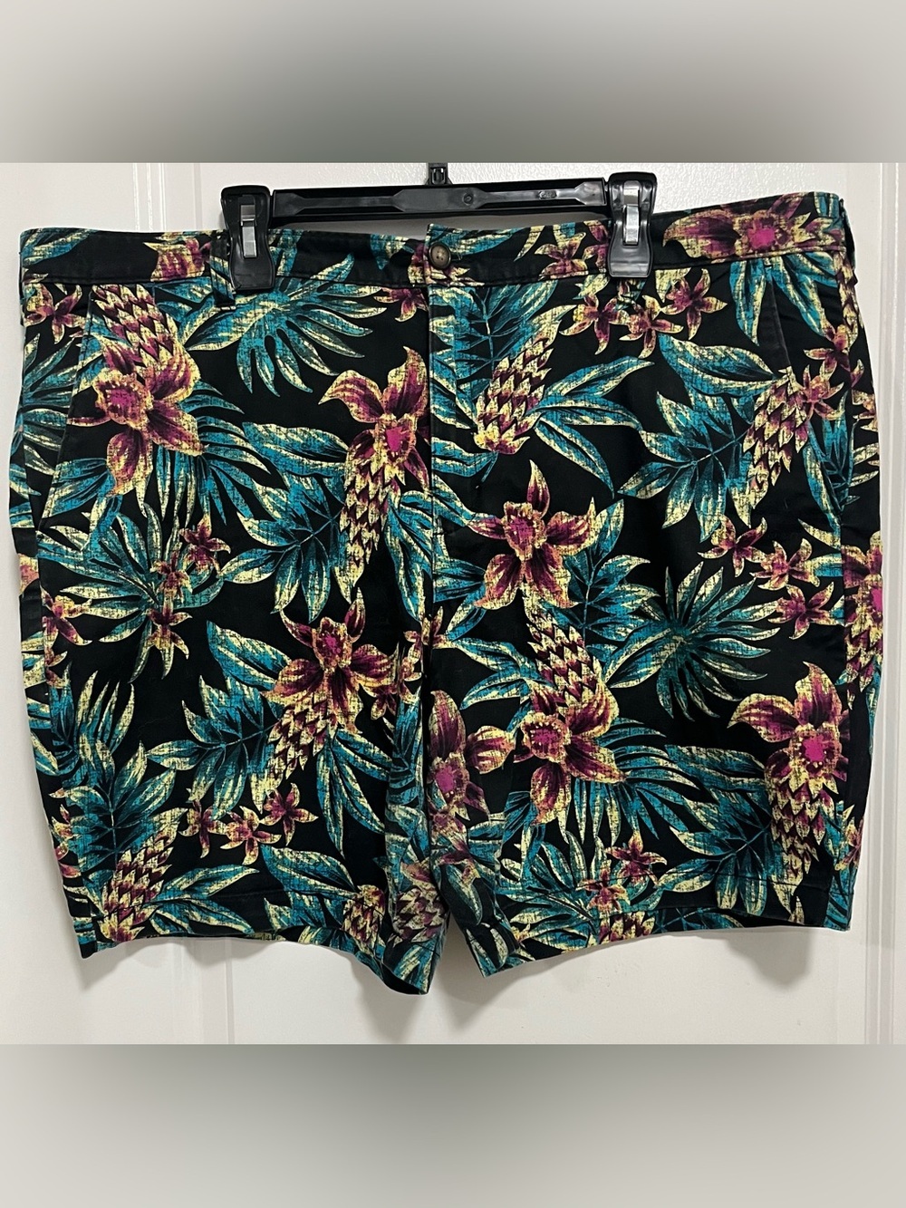 George Tropical Floral Shorts Men’s Size 44 Black Cotton Stretch Casual Resort
